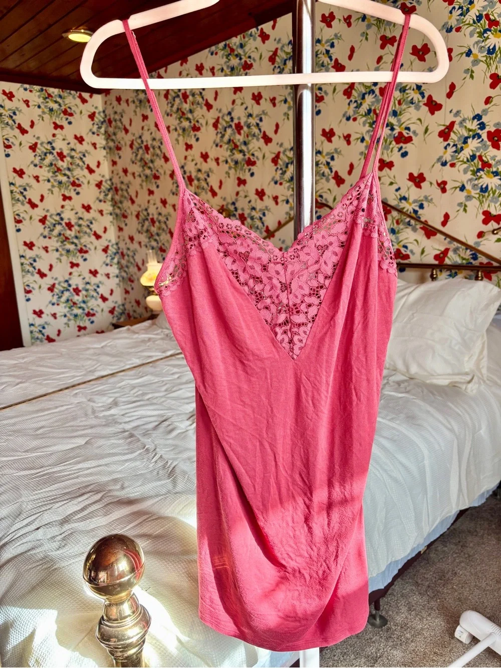 victoria’s secret deep rose lace slip dress y2k romantic coquette cottagecore L